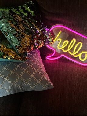 Throw Pillows & Sign decor